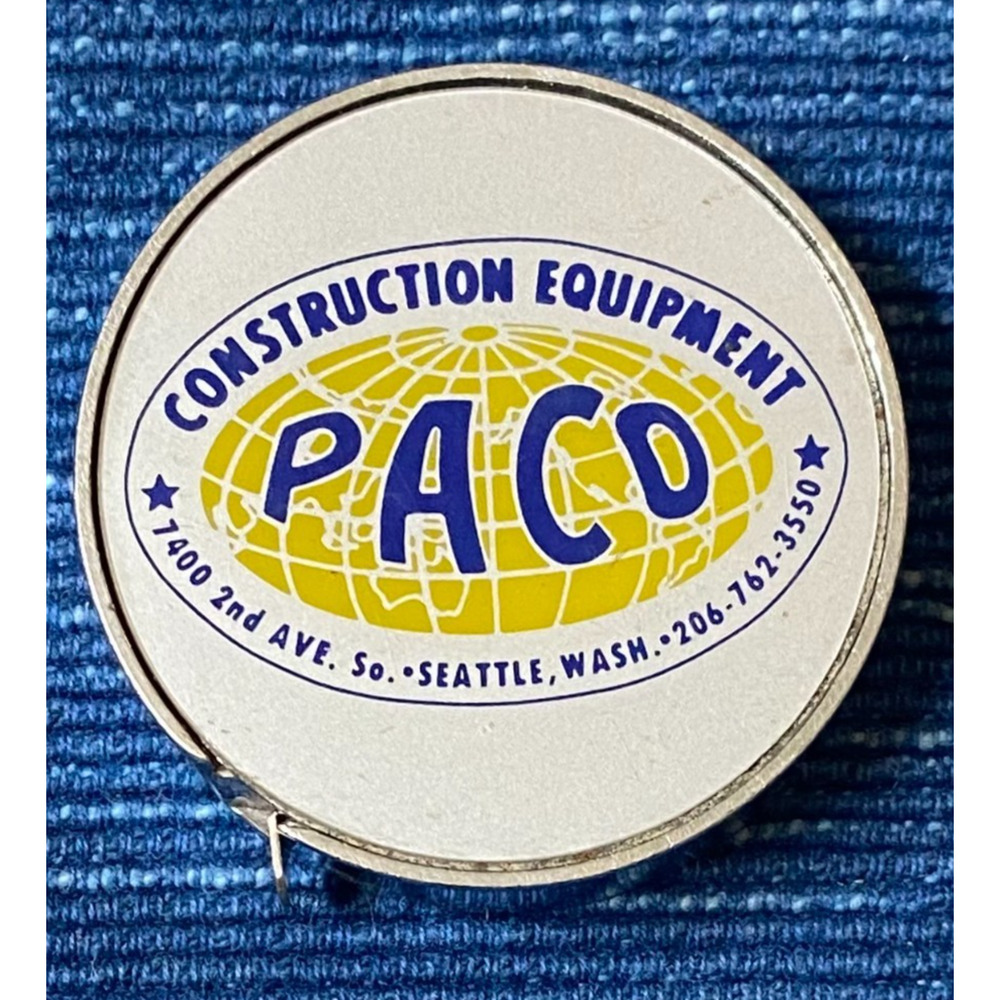 Vintage Round Mini Pocket Tape Measure Paco Construction Seattle WA Advertising